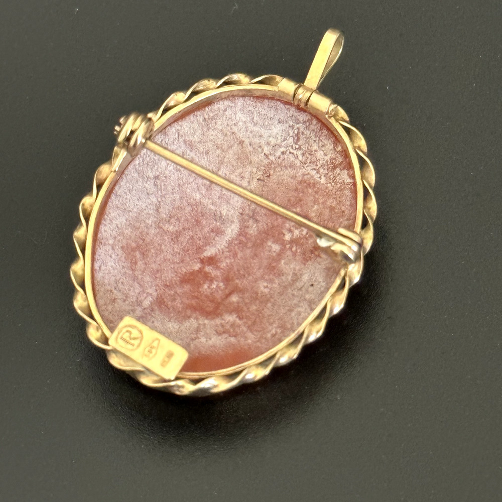 Vintage 14K Solid Yellow Gold Carved Shell Left Facing Cameo Brooch Pin Pendant - Picture 6 of 13